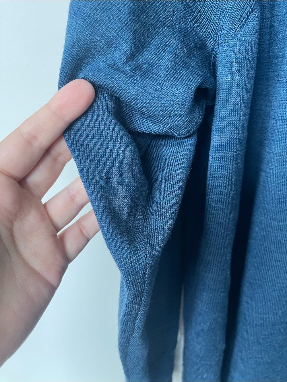 Eileen Fisher | Blue V Neck Merino Wool Long Sleeve Sweater - Picture 5 of 8